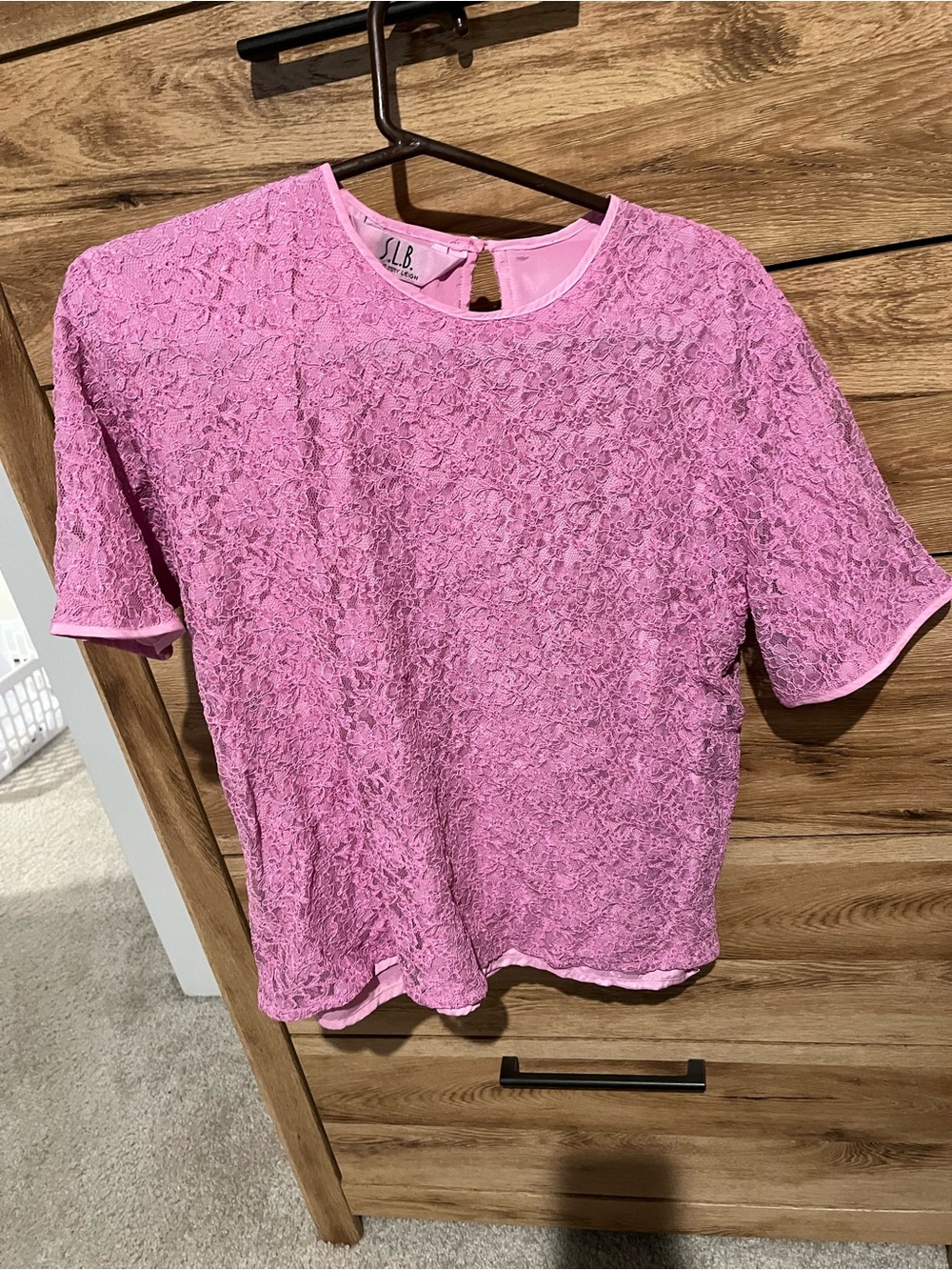 Vintage light pink Lace Short Sleeve Top
